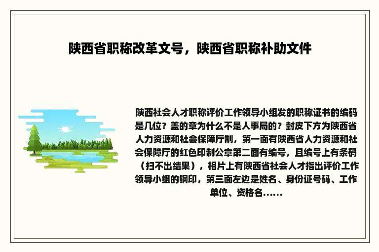 陕西省职称改革文号，陕西省职称补助文件