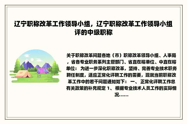 辽宁职称改革工作领导小组，辽宁职称改革工作领导小组评的中级职称