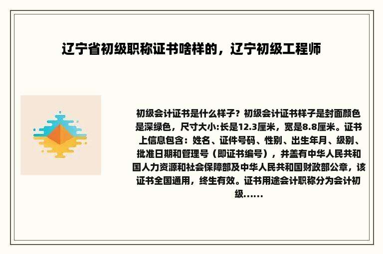 辽宁省初级职称证书啥样的，辽宁初级工程师