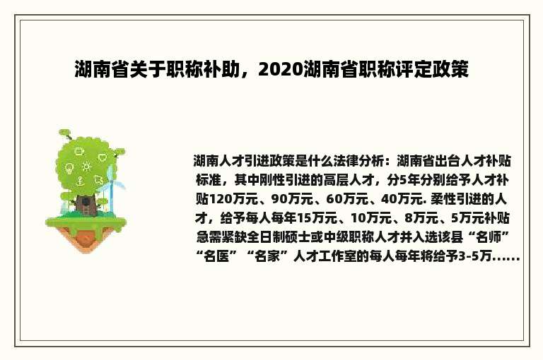 湖南省关于职称补助，2020湖南省职称评定政策