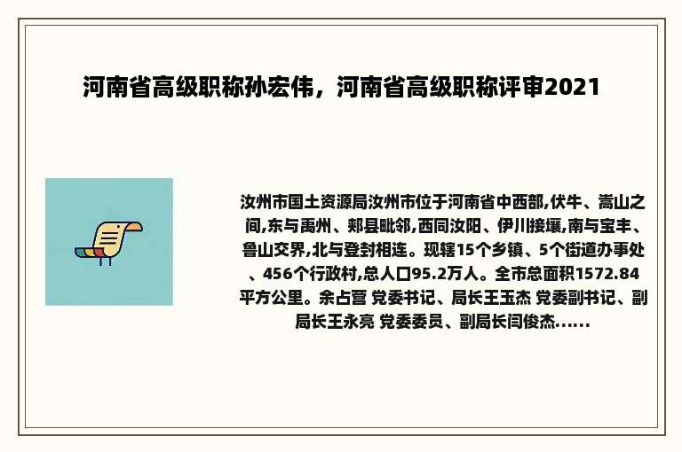 河南省高级职称孙宏伟，河南省高级职称评审2021