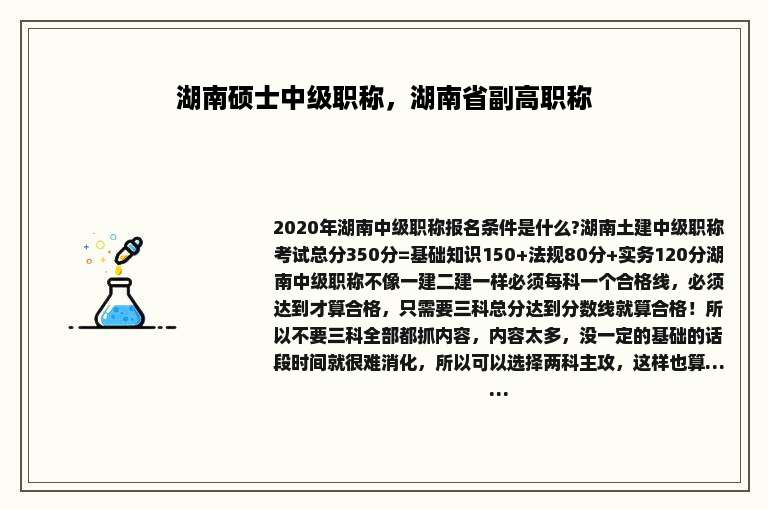 湖南硕士中级职称，湖南省副高职称