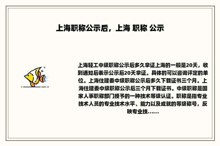 上海职称公示后，上海 职称 公示