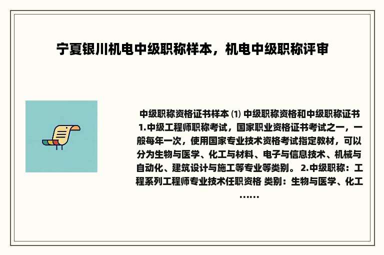 宁夏银川机电中级职称样本，机电中级职称评审