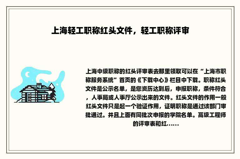上海轻工职称红头文件，轻工职称评审