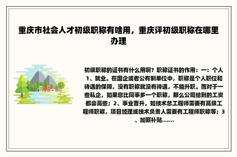 重庆市社会人才初级职称有啥用，重庆评初级职称在哪里办理