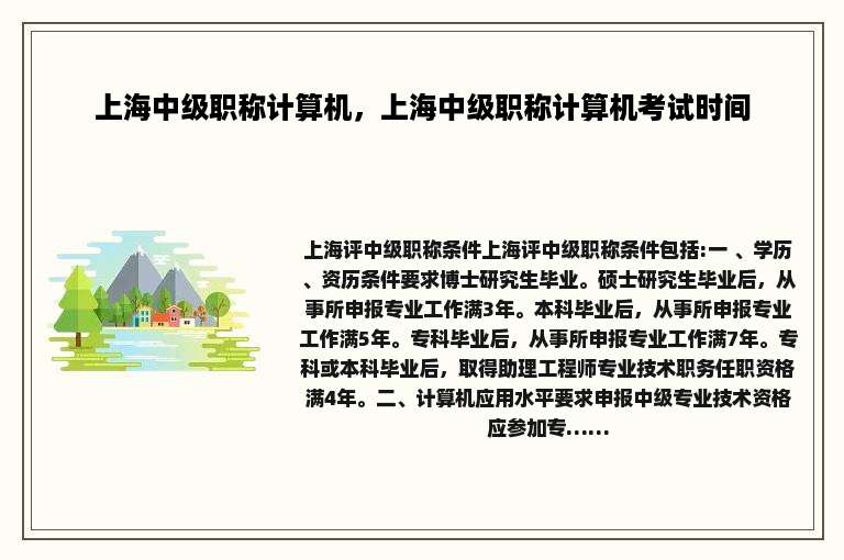 上海中级职称计算机，上海中级职称计算机考试时间