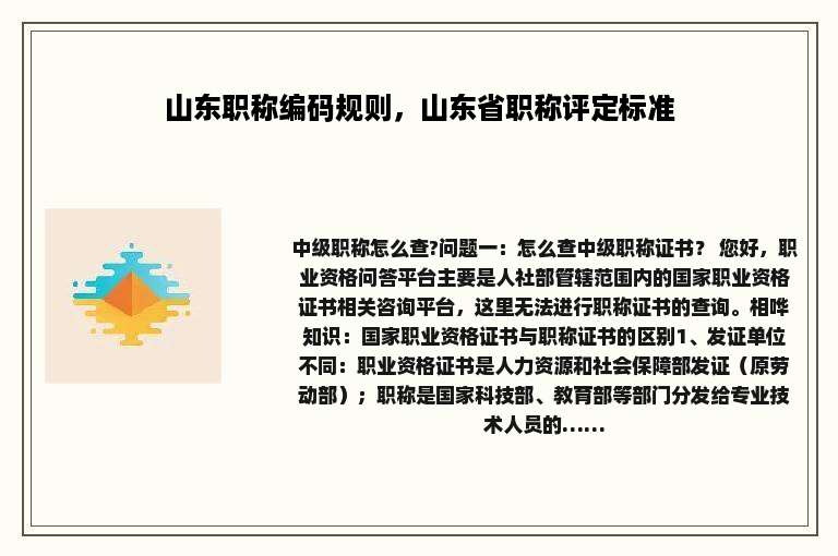 山东职称编码规则，山东省职称评定标准