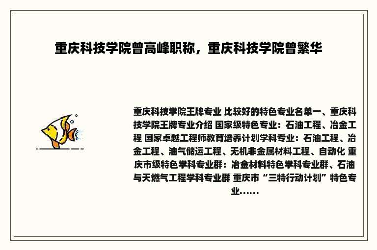 重庆科技学院曾高峰职称，重庆科技学院曾繁华