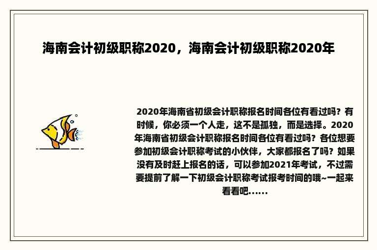 海南会计初级职称2020，海南会计初级职称2020年