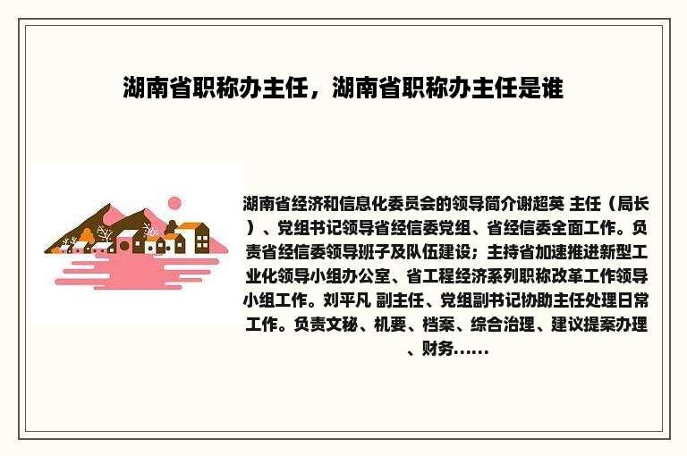 湖南省职称办主任，湖南省职称办主任是谁