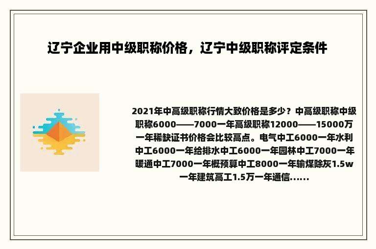 辽宁企业用中级职称价格，辽宁中级职称评定条件