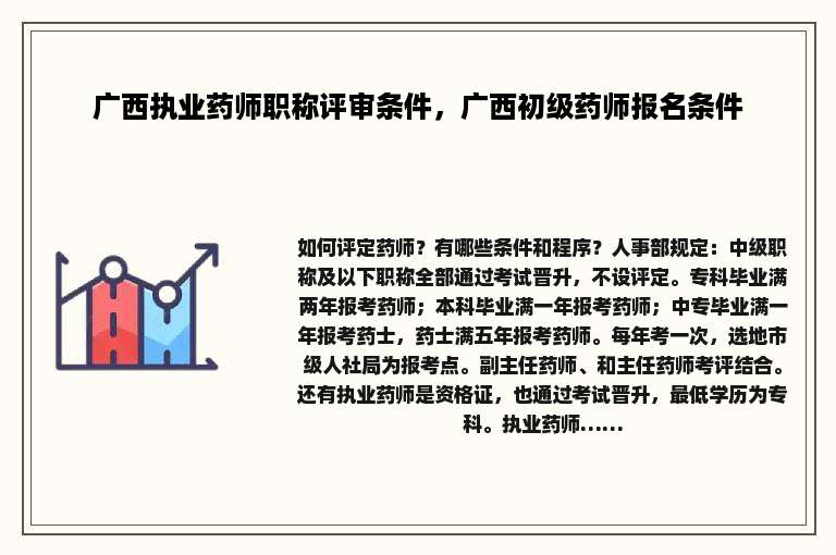 广西执业药师职称评审条件，广西初级药师报名条件