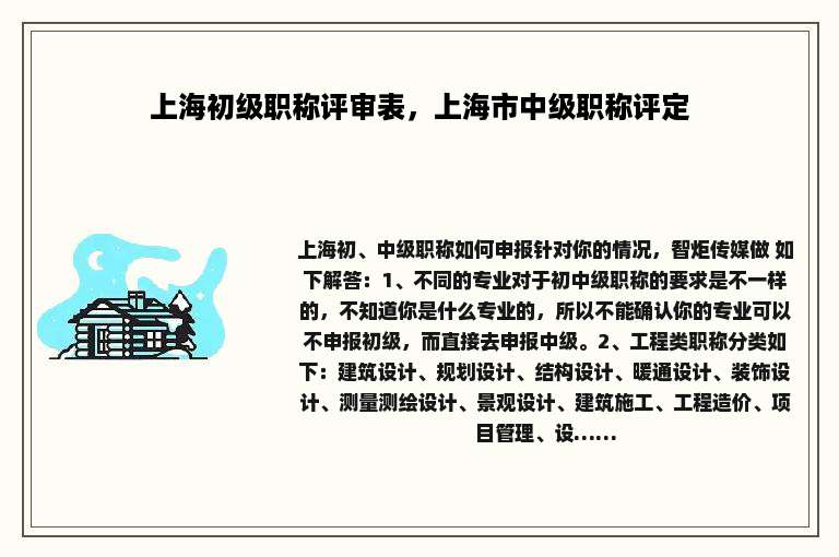 上海初级职称评审表，上海市中级职称评定