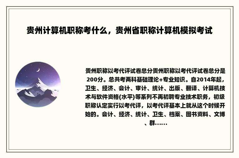 贵州计算机职称考什么，贵州省职称计算机模拟考试