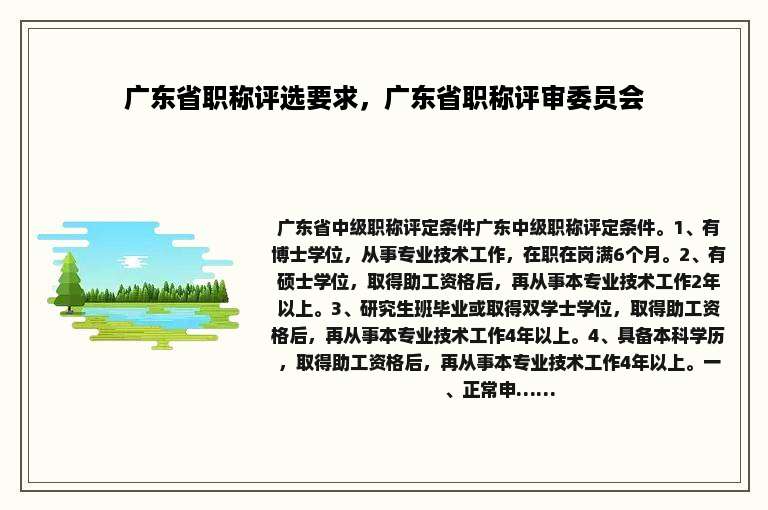 广东省职称评选要求，广东省职称评审委员会