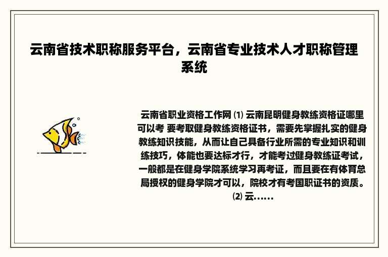 云南省技术职称服务平台，云南省专业技术人才职称管理系统