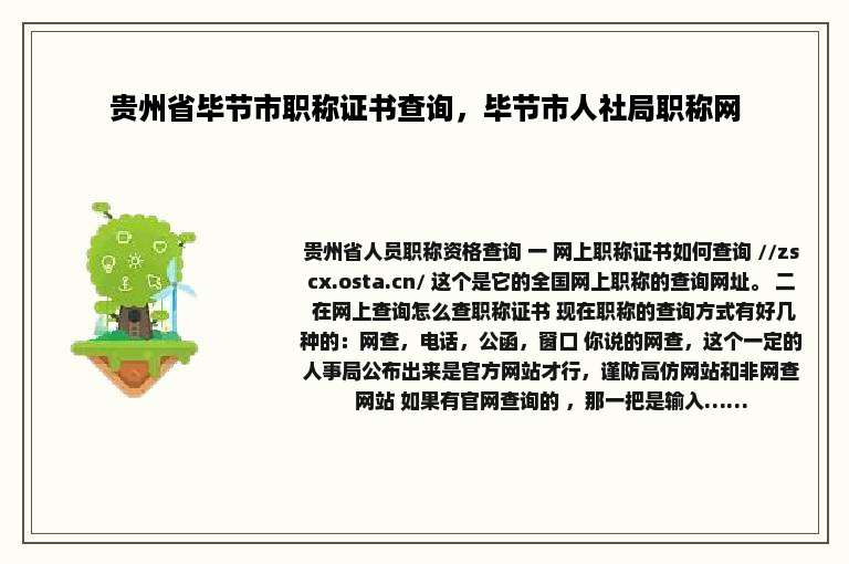 贵州省毕节市职称证书查询，毕节市人社局职称网