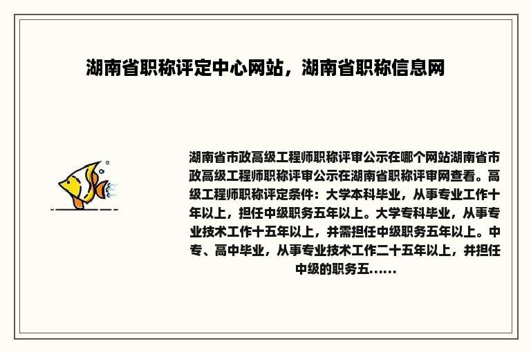 湖南省职称评定中心网站，湖南省职称信息网