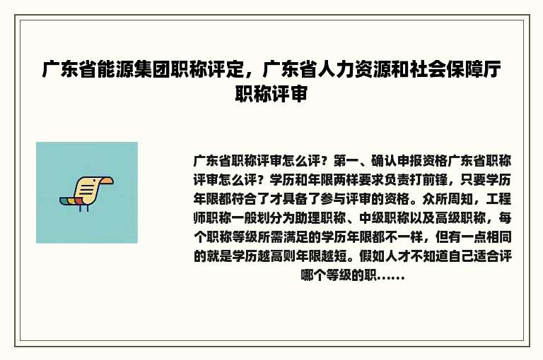 广东省能源集团职称评定，广东省人力资源和社会保障厅职称评审
