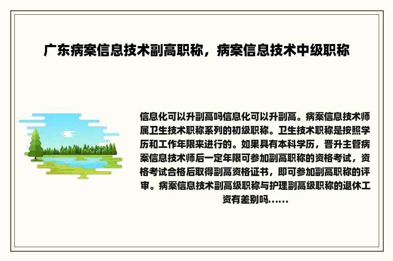广东病案信息技术副高职称，病案信息技术中级职称