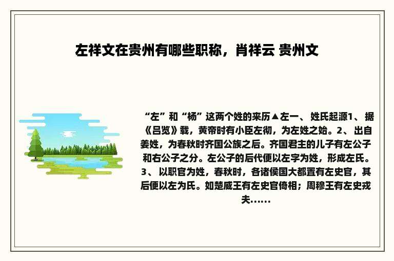 左祥文在贵州有哪些职称，肖祥云 贵州文
