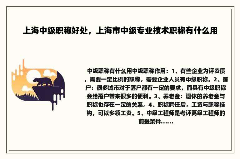 上海中级职称好处，上海市中级专业技术职称有什么用
