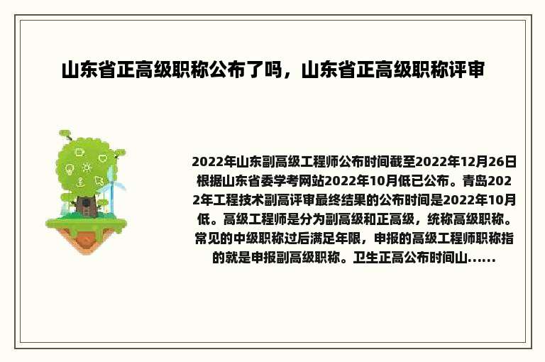 山东省正高级职称公布了吗，山东省正高级职称评审