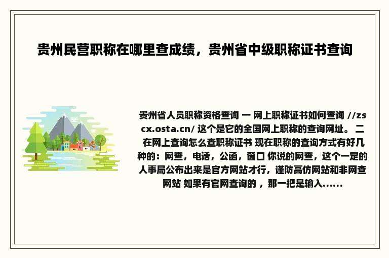 贵州民营职称在哪里查成绩，贵州省中级职称证书查询