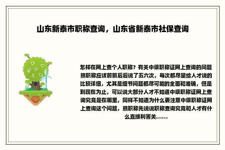 山东新泰市职称查询，山东省新泰市社保查询
