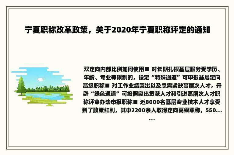 宁夏职称改革政策，关于2020年宁夏职称评定的通知