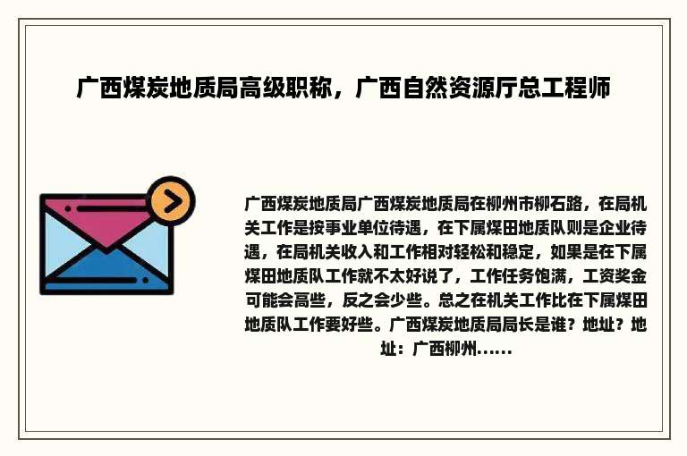 广西煤炭地质局高级职称，广西自然资源厅总工程师