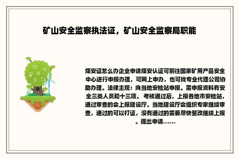 矿山安全监察执法证，矿山安全监察局职能