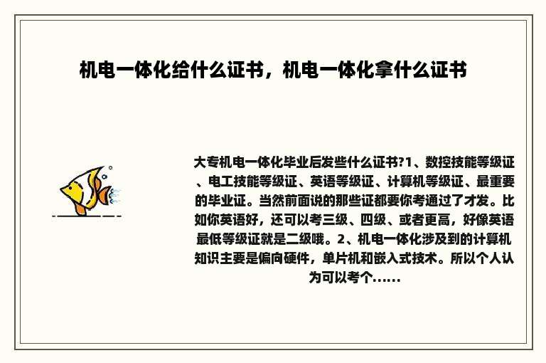 机电一体化给什么证书，机电一体化拿什么证书