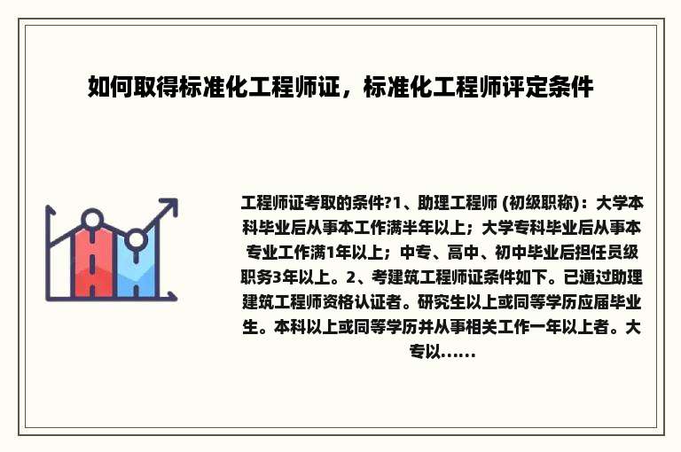 如何取得标准化工程师证，标准化工程师评定条件