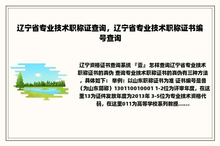 辽宁省专业技术职称证查询，辽宁省专业技术职称证书编号查询