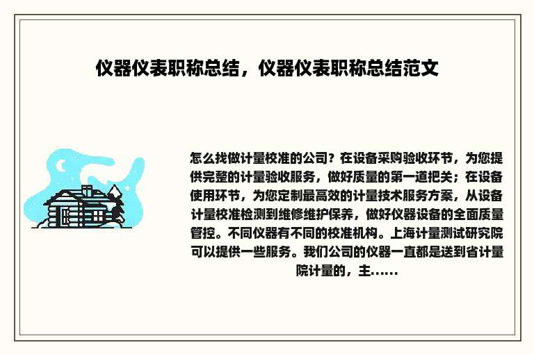 仪器仪表职称总结，仪器仪表职称总结范文