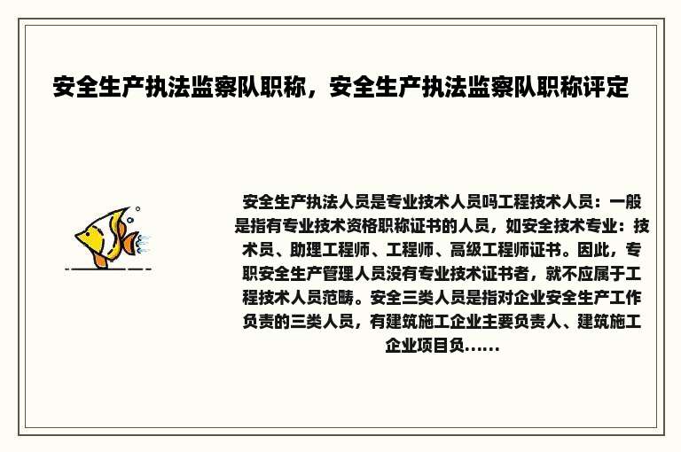 安全生产执法监察队职称，安全生产执法监察队职称评定