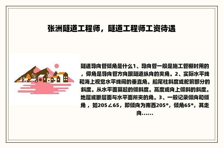 张洲隧道工程师，隧道工程师工资待遇