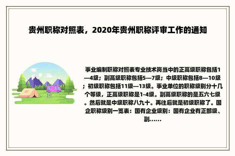 贵州职称对照表，2020年贵州职称评审工作的通知