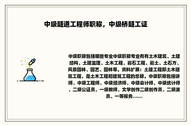 中级隧道工程师职称，中级桥隧工证