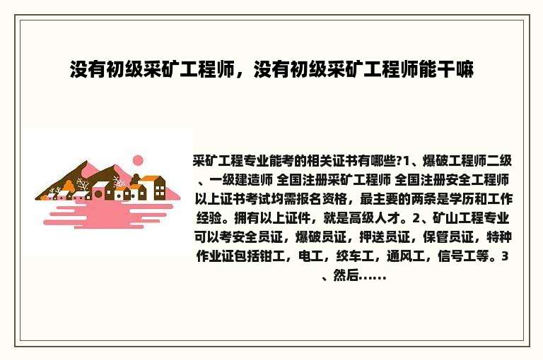 没有初级采矿工程师，没有初级采矿工程师能干嘛
