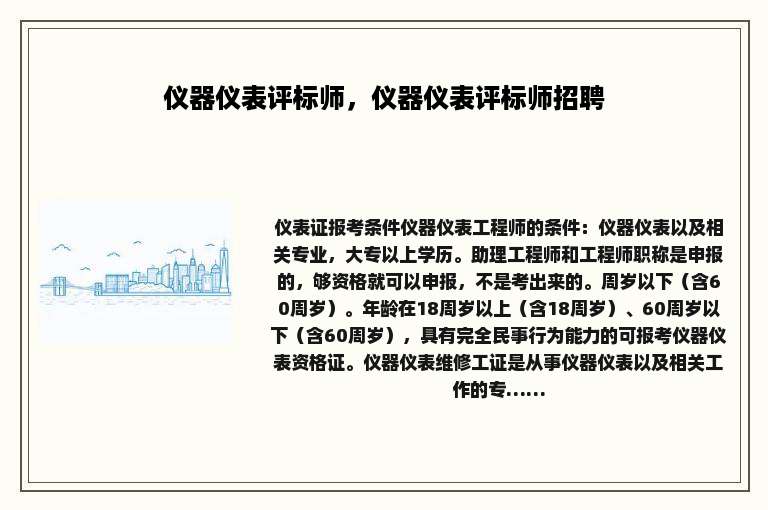 仪器仪表评标师，仪器仪表评标师招聘