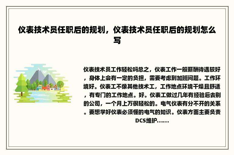 仪表技术员任职后的规划，仪表技术员任职后的规划怎么写