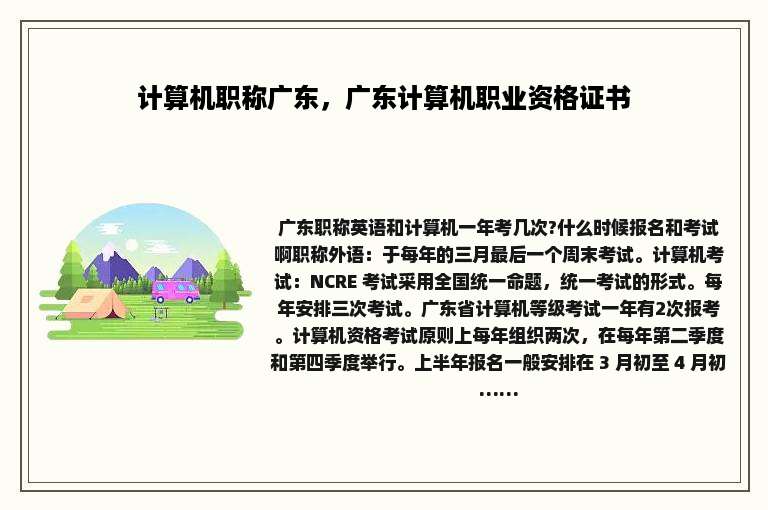计算机职称广东，广东计算机职业资格证书