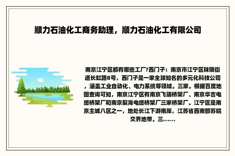 顺力石油化工商务助理，顺力石油化工有限公司