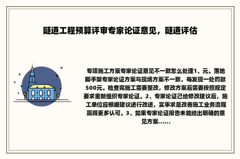 隧道工程预算评审专家论证意见，隧道评估