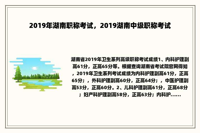 2019年湖南职称考试，2019湖南中级职称考试