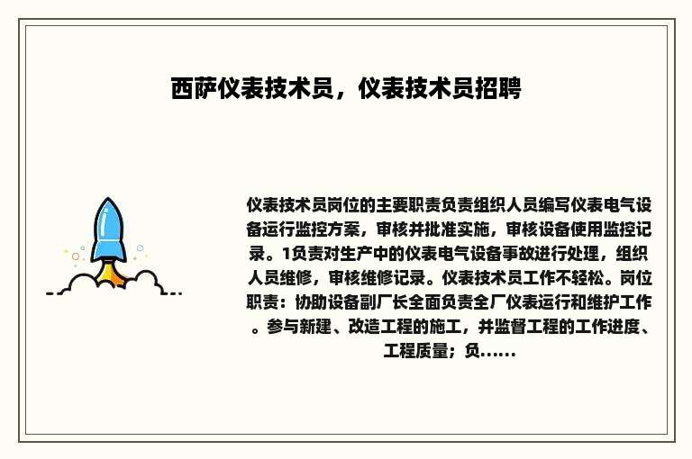 西萨仪表技术员，仪表技术员招聘