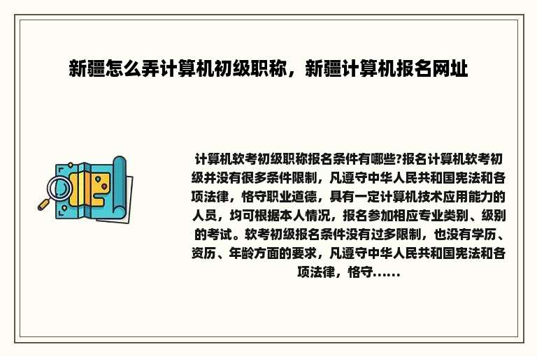 新疆怎么弄计算机初级职称，新疆计算机报名网址